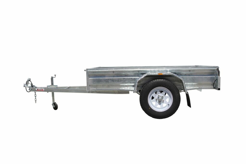 7x5 galvanised box trailer with mesh cage, rear tailgate and heavy duty frame built for reliable transport in Tasmania