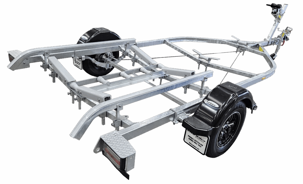Dunbier Sports Centreline Series boat trailer with self centering rollers for smooth and secure boat transport in Tasmania