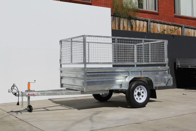 Galvanised tandem box trailer with mesh cage and reinforced chassis built for heavy duty transport in Tasmania