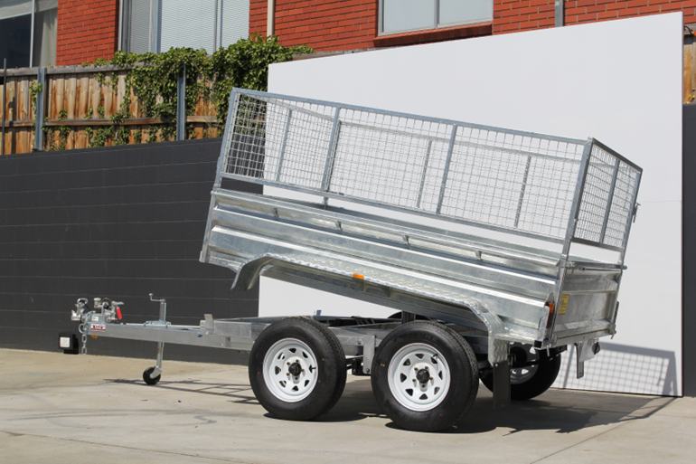 Galvanised tandem box trailer with mesh cage, rear tailgate and reinforced chassis built for heavy duty transport in Tasmania